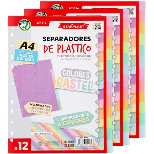 Lot De 36 Intercalaires Pastels En Polypropylène Multi-Perforation Pour École Ou Bureau