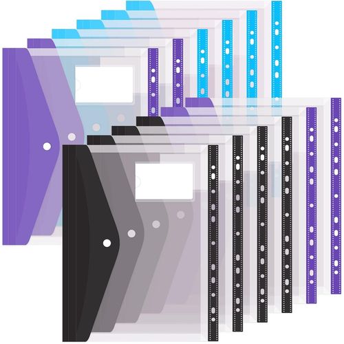 Paquet De 12 Sacs À Documents A4 Documents, A4 Cartable Sac, Format Lettre Plastique Cartable Enveloppe 11 Anneaux Cartable Inserts Pour 2/3 / 4 Anneaux Cartable A4 Noir Bleu Violet