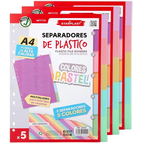 Lot De 15 Intercalaires Pastel, Polypropylène, Idéal Pour L'école Ou Le Bureau