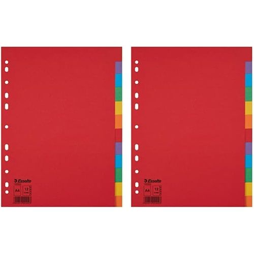 Intercalaires A4 12 Touches, Rouge/Multicolore, Carton Recyclé (Lot De 2)