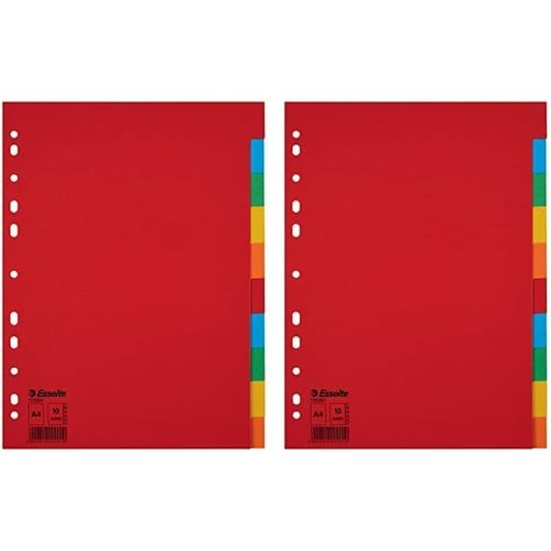 Intercalaires A4 10 Touches, Rouge/Multicolore, Carton Recyclé (Lot De 2)