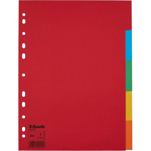 Intercalaires A4 5 Touches, Rouge/Multicolore, Carton Recyclé, 100199
