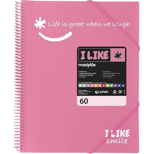 Classeur À Spirale 60 Pochettes A4 Rose Clair Polypropylène I Like Smile