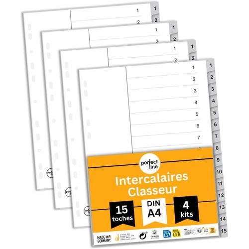 Lot De 4 Intercalaires De Classement Din A4 En Plastique (Pp), 15 Onglets (15 Pièces), Gris, Intercalaires Pour Dossiers, Recyclables, Fabriqués En Allemagne