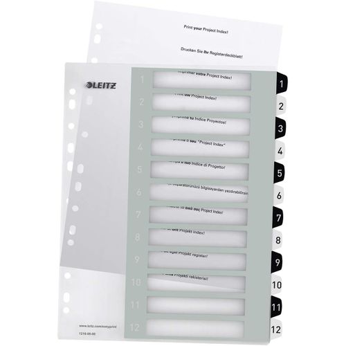 Intercalaires 1-12, Imprimable Sur Pc, A4, Extra-Large, Plastique Ultra-Résistant, Blanc/Noir
