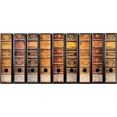 Etiquettes À Design Pour 9 Classeurs A4 À Dos Large - Motif : Livres Anciens Reliés En Cuir/Livres Anciens - Vintage - Autocollants, Étiquettes, Autocollants Pour Dos De Dossier