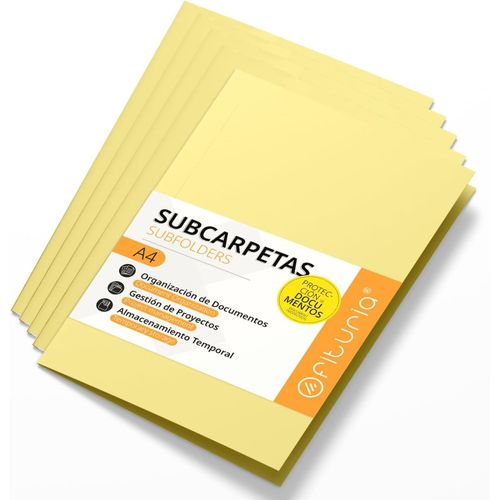 Sous Chemises Cartonnées A4, Chemises Cartonnées De Papier 180gr, Pochette Rangement Documents, Pack De 50 Sous Chemises Colorées Pour Archiver Et Organiser Les Papiers - Ofituria (Jaune)