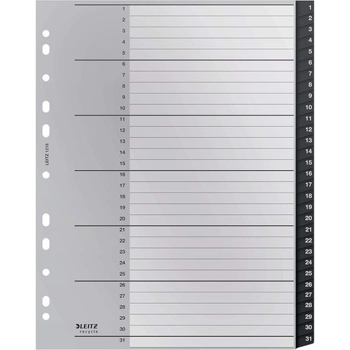 Intercalaires, Onglets 1-31, A4, Extra-Large, Plastique 90% Recyclé, Écologique, Qualité Premium, Recycle, Noir