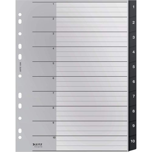 Intercalaires, Onglets 1-10, A4, Extra-Large, Plastique 90% Recyclé, Écologique, Qualité Premium, Recycle, Noir