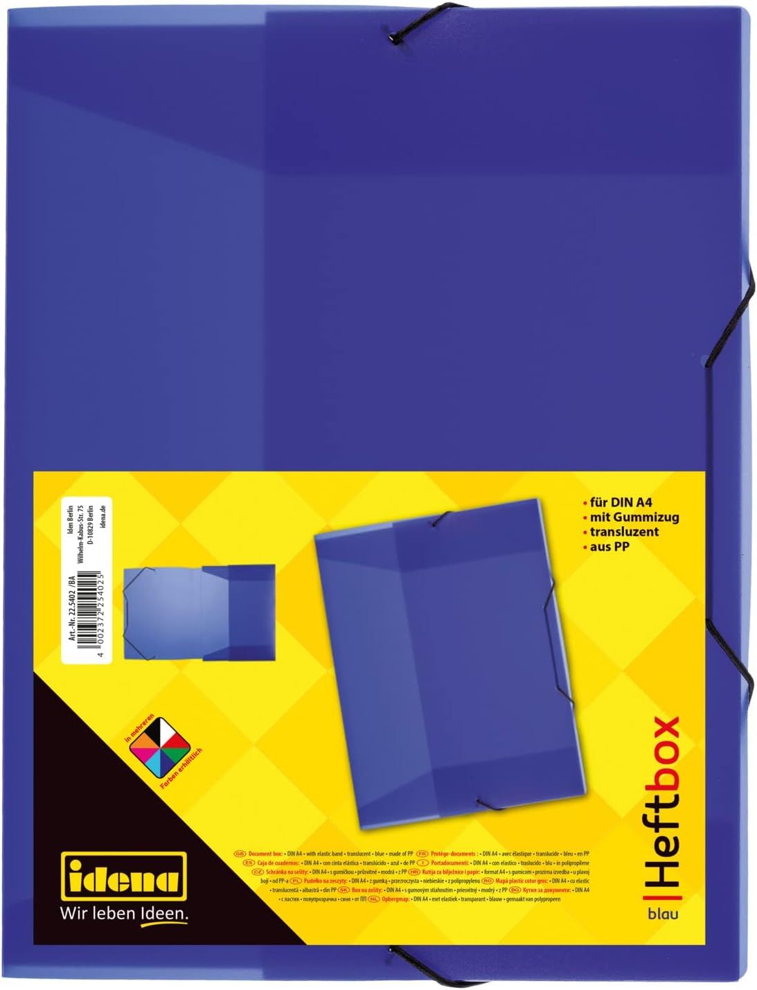 Boîte À Classeurs Pour Din A4 Avec Élastique, En Pp, Hauteur De Remplissage 3,5 Cm, Bleu Translucide, 1 Pièce