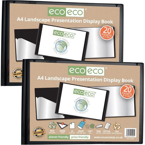 Lot De 2 Porte-Vues A4 50% Recyclé Avec Pochettes En Plastique Noir