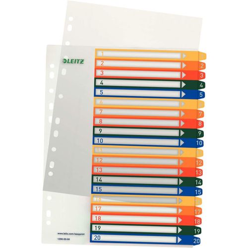 Intercalaires 1-20, Imprimable Sur Pc, A4, Plastique Ultra-Résistant, Extra-Large, Blanc/Multicolore