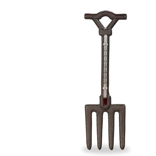Thermomètre décoratif pour Jardin, analogique, Fonte de Fer, Mural, Antique, Fourche, HL : 30 x 9 cm, Marron