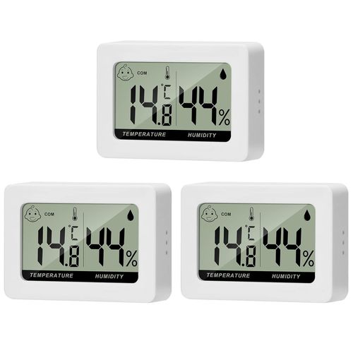 Hygromètre Thermomètre Température Humidité Intérieur Testeur Mini Numérique LCD Portable Indicateur pour Bureau Cuisine Incubateurs 3 Pièces