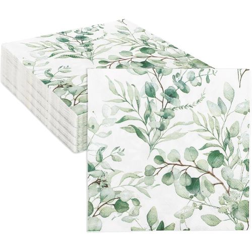 Kal-Lot De 80 Serviettes De Table En Papier Vert Eucalyptus - Pour Fête Prénatale, Anniversaire, Mariage, Fête, Décoration De Table - 33 X 33 Cm - Vert Sauge