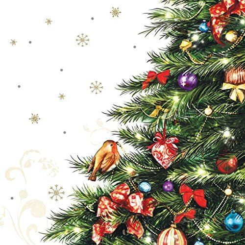 Kal-Serviettes En Papier Dinner / Party Env. 33x33cm Noë Christmas Robin In Tree