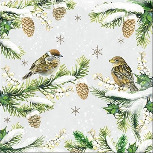 Kal-Serviettes En Papier 3 Plis, Moineaux Dans La Neige
