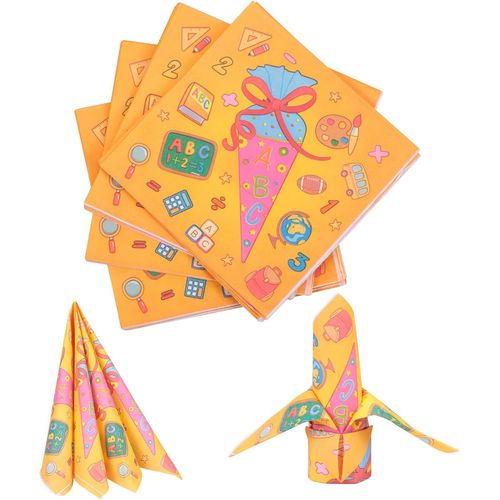 Kal-40 Serviettes Papier Rentrée Scolaire, Serviette Papier Enfant Table, Serviettes Papier Coloré Motif Bonbon Alphabet Bus Scolaire Dictionnaire Pour Garçon Fille Fête Scolaire Décoration 33x33cm