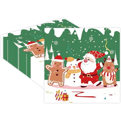Kal-Lot De 20 Serviettes De Noël - 33 X 33 Cm - Serviettes Décoratives - Motif Sapin De Noël - Vert - Décoration De Table De Noël