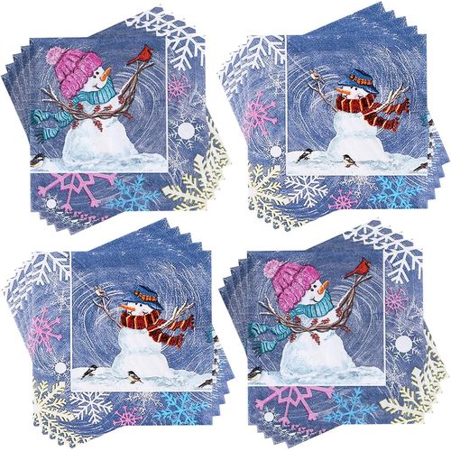 Kal-60pièces Serviettes De Noël Jetables, Bonhomme De Neige Serviette De Table Papier, Flocon De Neige Serviettes Cocktail, Noel Serviettes Décoratives Pour Fournitures De Fête De Dîner De Noël,33 X