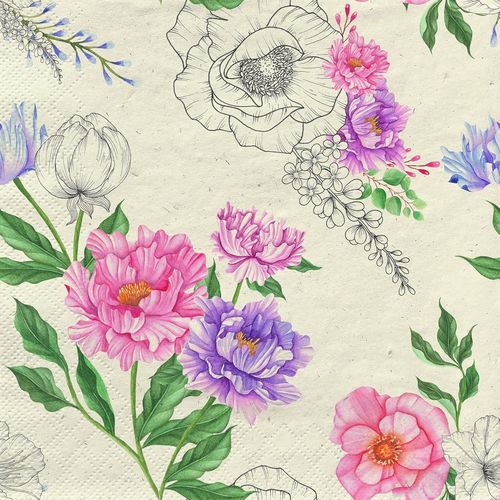 Kal-Lot De 20 Serviettes En Papier Recyclé - Printemps - Monde Floral Moderne - Décoration De Table - Serviettes En Papier Avec Motif - Convient Également Pour Le Découpage Et La Technique Des Servie