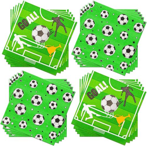Kal-60pcs Serviettes Football Vertes, Garçons Décoration D'anniversaire De Football,Serviettes En Papier Cocktail De Bar, Fournitures De Fête Décorations De Table Pour Anniversaire Dîner Déjeuner,33x