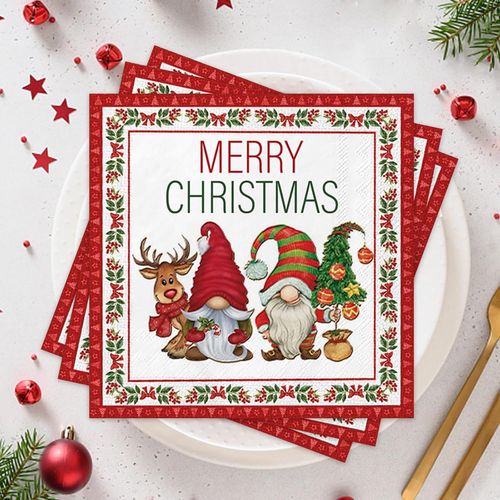 Kal-Lot De 40 Serviettes De Noël Rouges Avec Lutin Et Motif Sapin De Noël - 3 Couches - Décoration De Table Pour L'hiver, Le Nouvel An, Les Jours Fériés