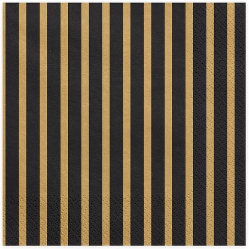 Kal-Serviettes À Rayures À Trois Voies - Noir Et Doré - Serviettes Décoratives Pour Fête D'anniversaire Du Nouvel An - Serviettes En Papier - Décorations De Table