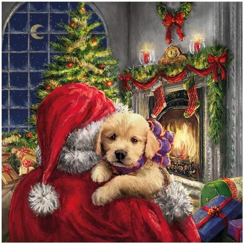 Kal-Serviette 33 Cm Chiot Au Coin De La Cheminée - Lot De 20