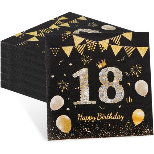 Kal-Finemark Lot De 60 Serviettes De Table Pour 18e Anniversaire Garçon Motif Happy Birthday Décoration De Table 18e Anniversaire Garçon Fille