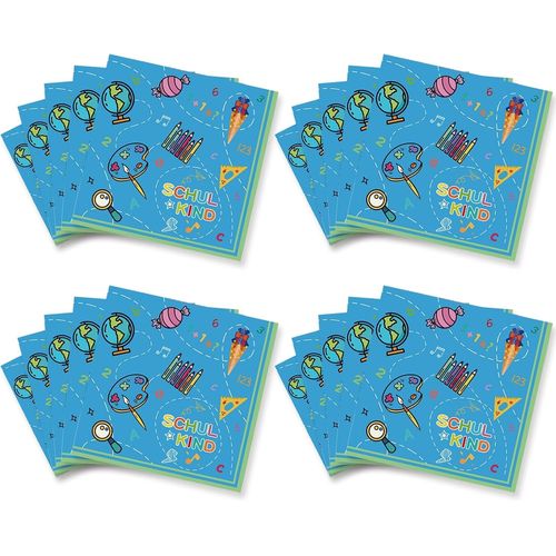 Kal-Lot De 20 Serviettes Décoratives Pour La Rentrée Des Classes Pour Garçon Et Fille 2024 - Assiettes En Carton - Décoration De Table - Bleu - Pour Chemin De Table - Serviettes En Papier - Pour L'éc