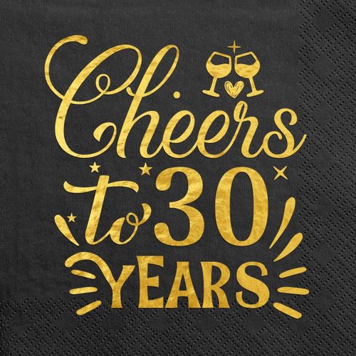 Kal-Serviettes 30 Anniversaire, 50 Serviettes Anniversaire, Serviettes Happy Birthday 33x33cm, Serviettes Papier Cheers To 30 Years, Serviettes Anniversaire Noir Or, Décoration De Table 30e Anniversa