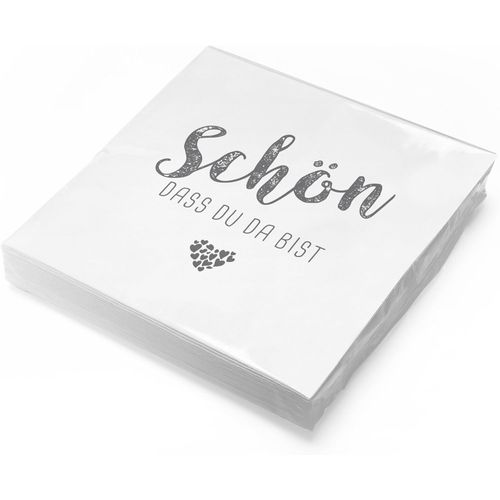 Kal-Lot De 20 Serviettes De Table « Schön Dass Du Da Bist » - 30 X 30 Cm - 3 Plis - Pour Communion, Confirmation, Mariage, Baptême Et Autres Célébrations (Blanc)