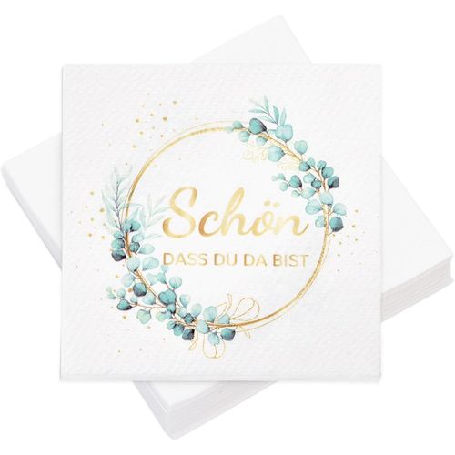 Kal-Lot De 100 Serviettes Pour Anniversaire, Mariage, Eucalyptus - Décoration De Table - 3 Couches - 33 X 33 Cm - Pour Anniversaire, Mariage, Fête