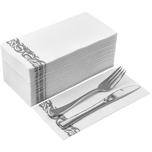 Kal-Lot De 50 Serviettes De Table Jetables En Papier Pour Salle De Bain - Toucher Lin - 30 X 43 Cm - Gris