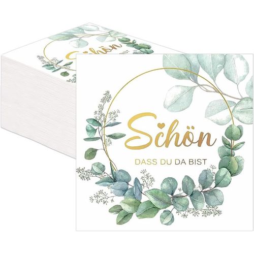 Kal-Lot De 80 Serviettes De Table Pour Mariage, Anniversaire, 3 Couches, Motif : « Schön Dass Du Da Bist », Pour Mariage, Baptême, Communion, Fête D'anniversaire