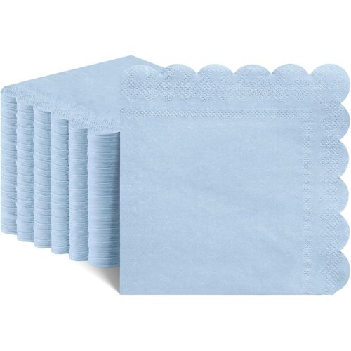 Kal-Lot De 120 Serviettes De Table Jetables Festonnées Pour Anniversaire, Mariage, Fête Prénatale, Fête Prénuptiale, 12,7 X 12,7 Cm - Bleu Clair