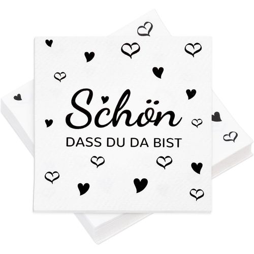 Kal-Lot De 100 Serviettes De Table À 3 Couches Avec Inscription En Allemand Schön Dass Du Da Bist - Décoration De Table - 33 X 33 Cm - Pour Anniversaire, Fête, Décoration De Table Festive