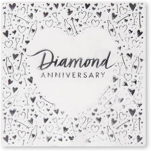 Kal-Creative Party J045 Diamond Anniversary Lot De 16 Serviettes De Table En Papier Estampillé 3 Plis Blanc 33 Cm