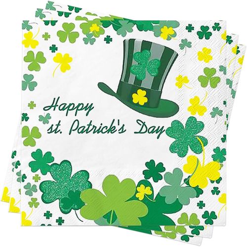 Kal-40 Pièces Serviettes De Table De La Saint-Patrick, Serviettes En Papier Trèfles, Serviettes Jetables Trèfle Vert Pour La Cuisine À Domicile, Fournitures De Fête Culturelle Irlandaise De La Sa