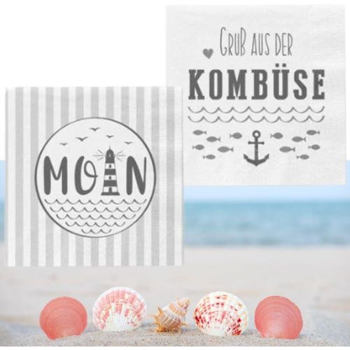 Kal-Lot De 2 De 40 Serviettes Avec Inscription En Allemand « Moin » - Gruss Aus Der Komuss - Serviettes En Papier Blanches Modernes Comme Décoration De Table Élégante - Décoration De Table -