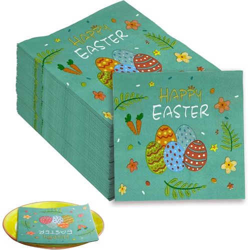 Kal-Serviettes En Papier Motif Lapin De Pâques Pour Enfants Et Adultes Serviettes Papier De Luxe - Serviettes De Table Pâques, Magnifiques Serviettes Pâques, Serviette Papier Colorées