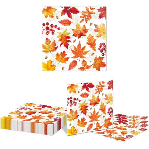 Kal-48 Pièces Serviettes En Papier D'automne Pour Thanksgiving Feuilles D'érable Serviettes De Table Jetables Pour Déjeuner Fêtes D'automne