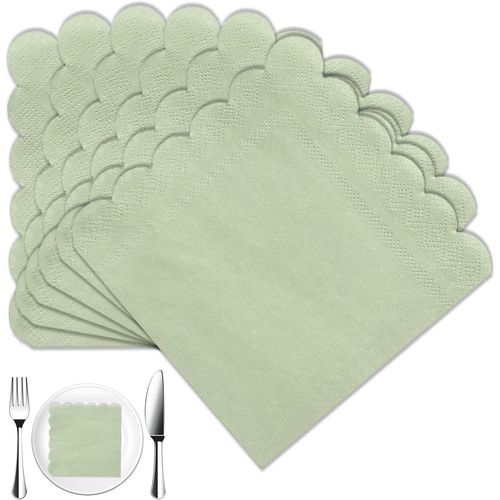 Kal-Lot De 20 Serviettes De Table Jetables Pour Mariage, Desserts, Boissons, Dîner Vert Sauge, 25 X 25 Cm
