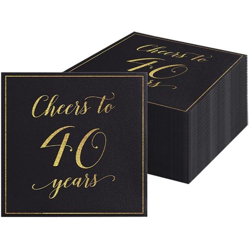 Kal-Lot De 60 Serviettes De Table Pour 40e Anniversaire Homme Femme - Noir Et Doré - Décoration De Table Pour 40 Ans - Pour Décoration