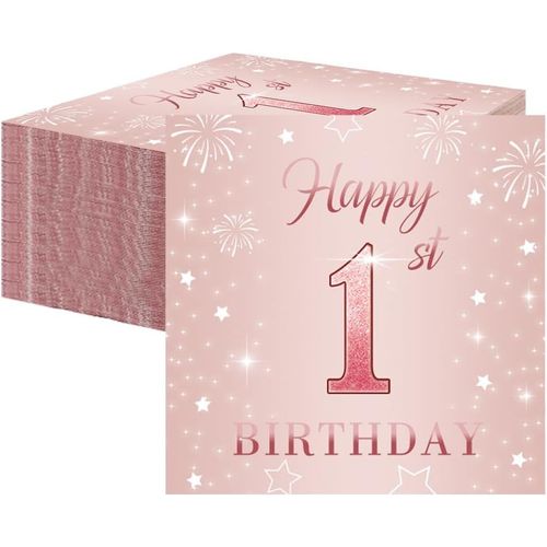 Kal-Lot De 60 Serviettes Roses Pour Premier Anniversaire Fille, Décoration De Table