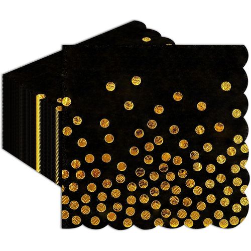 Kal-Lot De 40 Serviettes De Table À Pois Noirs - 33 X 33 Cm - En Papier Jetable - Pour Cocktail, Dîner, Mariage, Fête - Accessoire De Décoration De Fête D'anniversaire De Fille