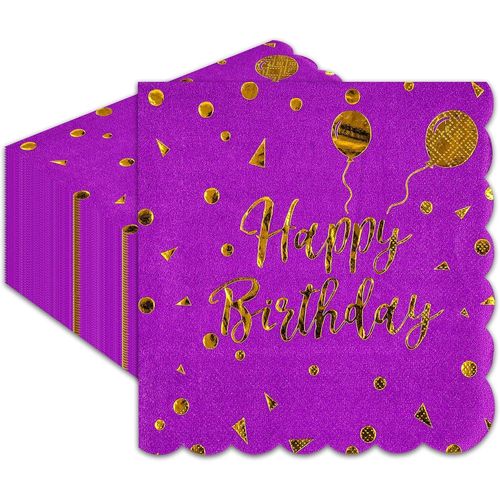Kal-Lot De 40 Serviettes De Table Jetables En Papier Violet Doré, 33 X 33 Cm, Accessoires De Décoration Pour Cocktail, Dîner, Mariage, Fête, Anniversaire, Fête