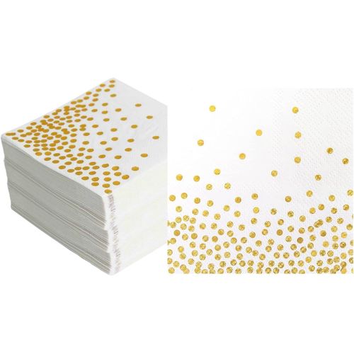 Kal-Lot De 100 Serviettes De Table Blanches Et Dorées - 33 X 33 Cm - Pour Cocktail, Fête D'enfants Et Anniversaire
