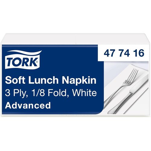 Kal-Serviette Lunch Doux Blanc, Pliage 1/8, 3 Plis, 33 Cm X 33 Cm,150 Serviettes, 477416